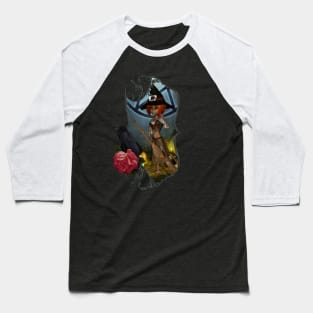 Cute little witch with pumpkin in the halloween night Baseball T-Shirt